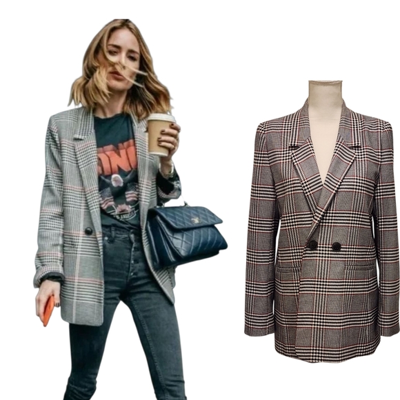 Anine Bing Madeline Houndstooth Plaid Oversized Medium Preppy Women's Blazer - Picture 1 of 16